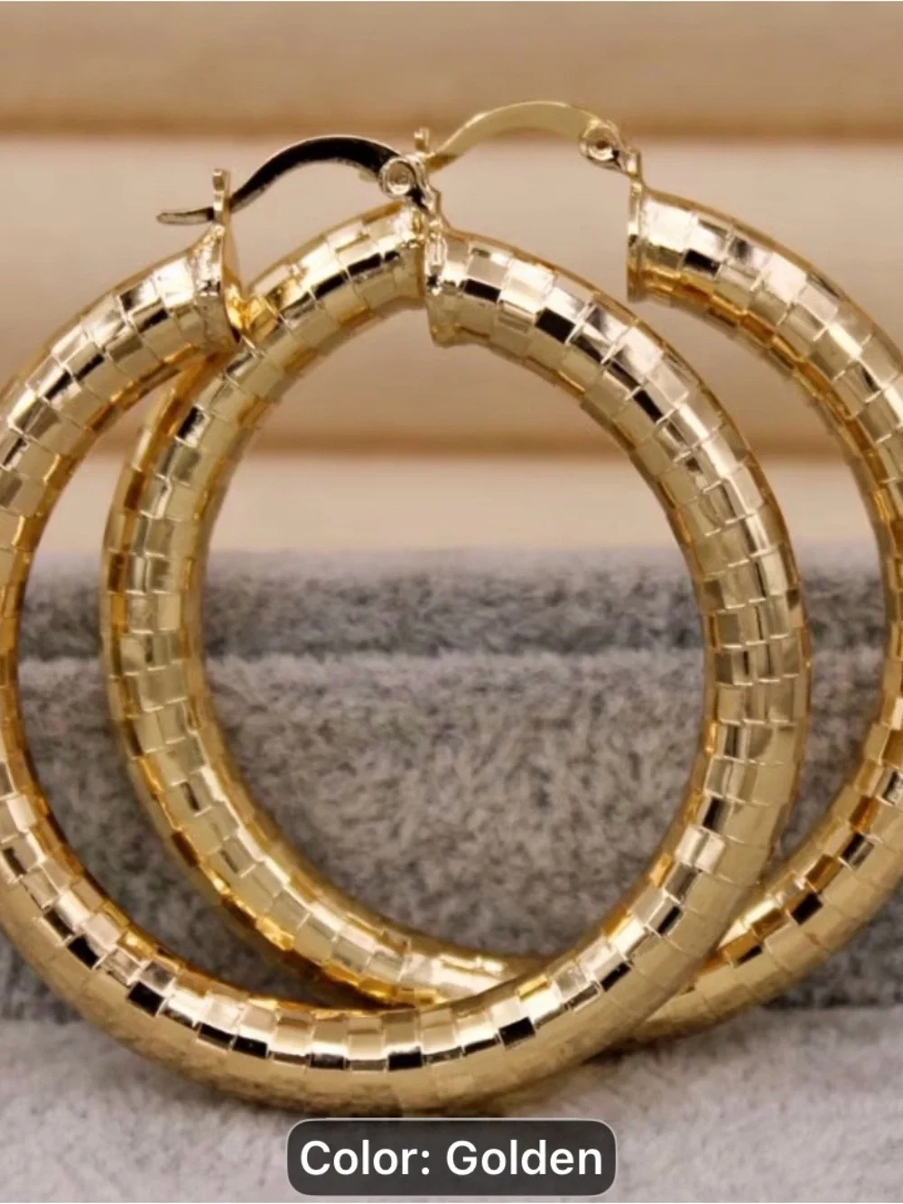 Golden Textured Hoop Earrings - Women Jewelry